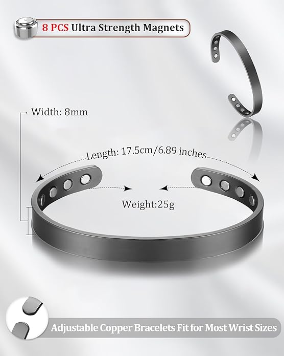 BioMag 2Pcs 99.99% Copper Bracelet for Women, Adjustable Magnetic Bracelets Bangle Cuff with 3500 Gauss Magnets, Jewelry Gift