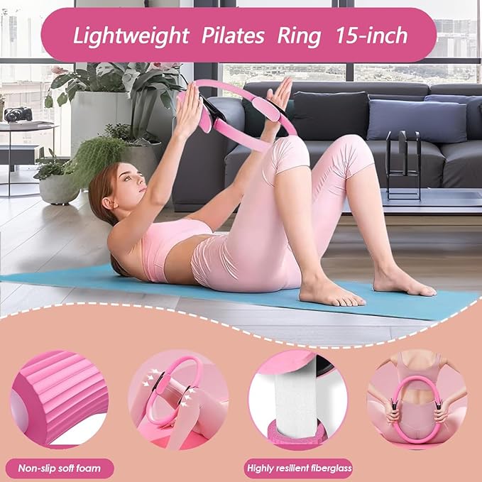 Yoga Starter Set - Home Pilates Essentials Kit with Ring, 10in Ball, and Resistance Bands for Women Workouts