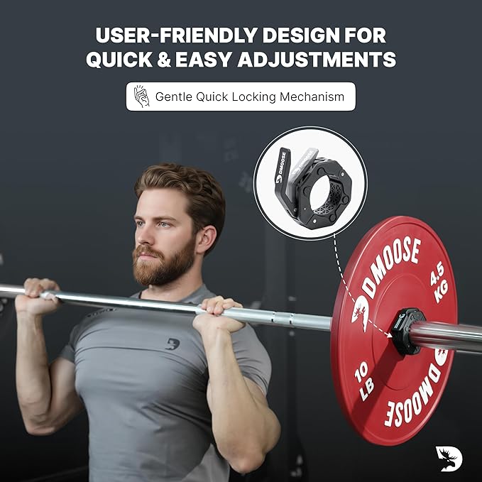 DMoose Fitness Barbell Clips 2 Inch (Pair) - Quick Release Olympic Barbell Clamps & Collars with Anti Slip TPR Grip for Secure Weightlifting and Powerlifting - Weight Clips for Bars at Home or Gym