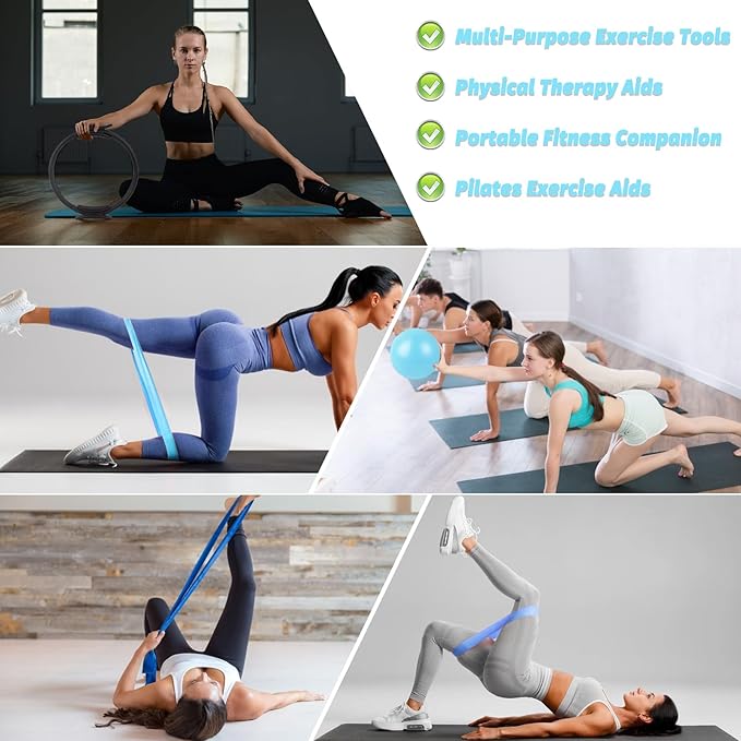 15 Pcs Pilates Ring Set - Complete Home Workout Equipment for Women | 14-Inch, 9-Inch Ball & 5 Resistance Bands for Toning Arms, Thighs & Core