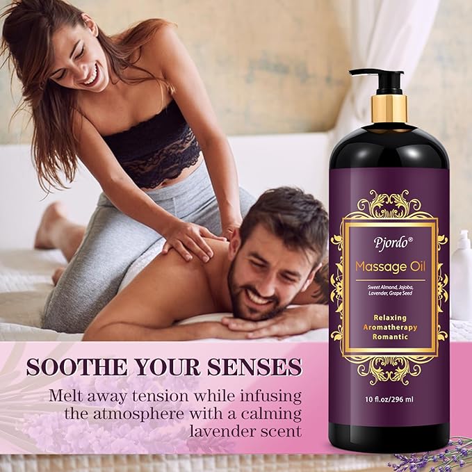 2 Pack Massage Oil for Massage Therapy, Lilac Oil, Lavender Massage Oil for Skin, with Massage Roller Ball, Natural Body Oil for Calming, Aromatic, Soothing, Spa Gift Set for Him Her