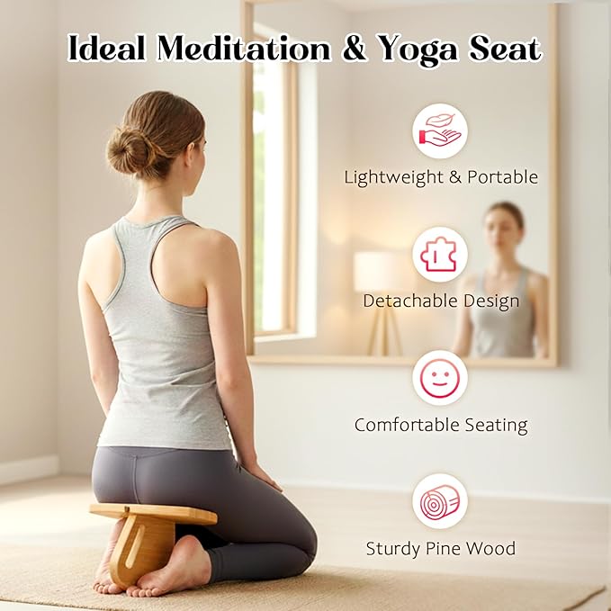 Meditation Bench (Seiza Bench) – Pine Wood Kneeling Prayer Seat, Portable Yoga & Meditation Stool