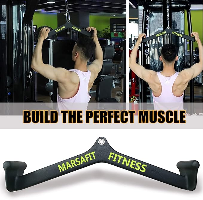 Home Gym Fitness Rowing T-bar V-bar Pulley Cable Machine Attachment, Bicep Curl Tricep LAT pulldown Bar Back Strength Training Handle Grips LAT Pull Down Bar for Seat Row Workout