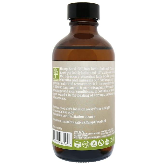 Plantlife Hemp Seed Carrier Oil - Cold Pressed, Non-GMO, and Gluten Free Carrier Oils - for Skin, Hair, and Personal Care - 4 oz