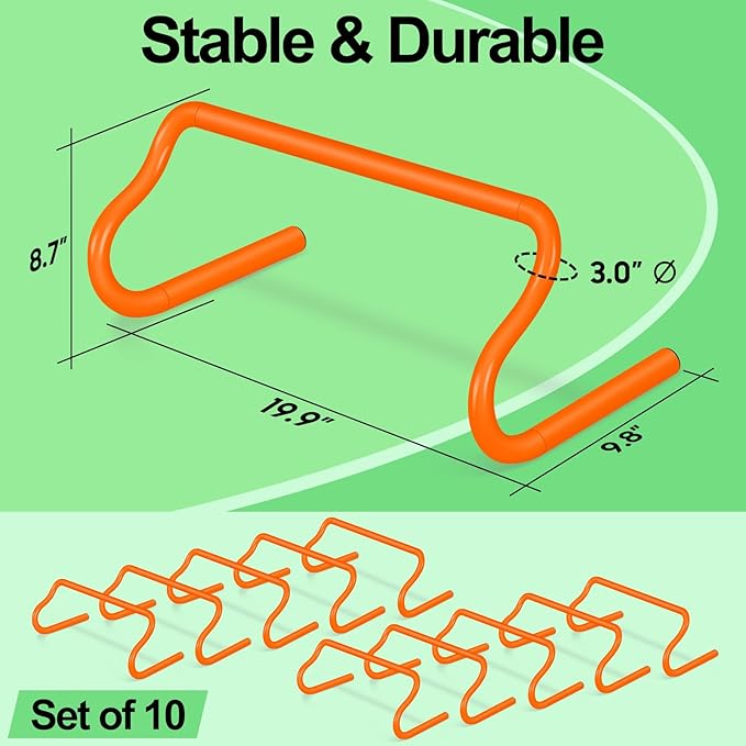 Agility Hurdles Training Equipment - 10 Speed Hurdles and 10 Soccer Cones with Carrying Bag for Soccer, Football, and Track Drills, Ideal for Athletes Speed and Agility Training