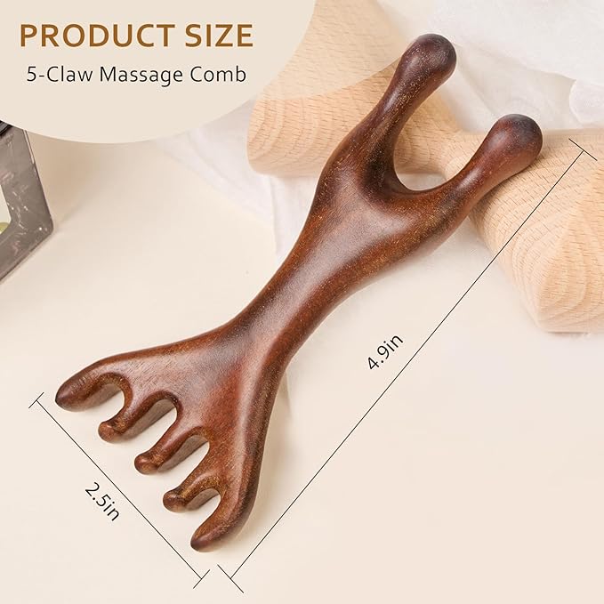 Double-Ended Wood Scalp Massager, Sandalwood Gua Sha Comb, Head Scalp Scratcher Massage Tool for Deep Relaxation & Stress Reductio Gifts(MoyRetty)