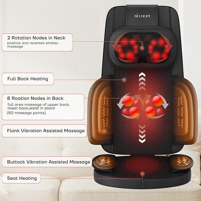 belhope Shiatsu Neck and Back Massager with Heat, 4D Kneading Back Massager for Pain Relief Deep Tissue, Comfortable Back Massage for Chair, Massage Mat for Home, Mother's Day Gifts for Men Women
