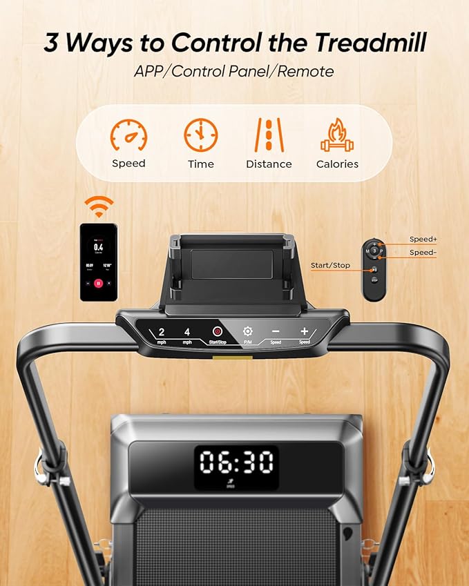 Walking Pad with 12% Incline & Height-Adjustable Handlebar, 5-in-1 Foldable Treadmill for Home & Office, Portable Under Desk Treadmill with LED Display & App Control