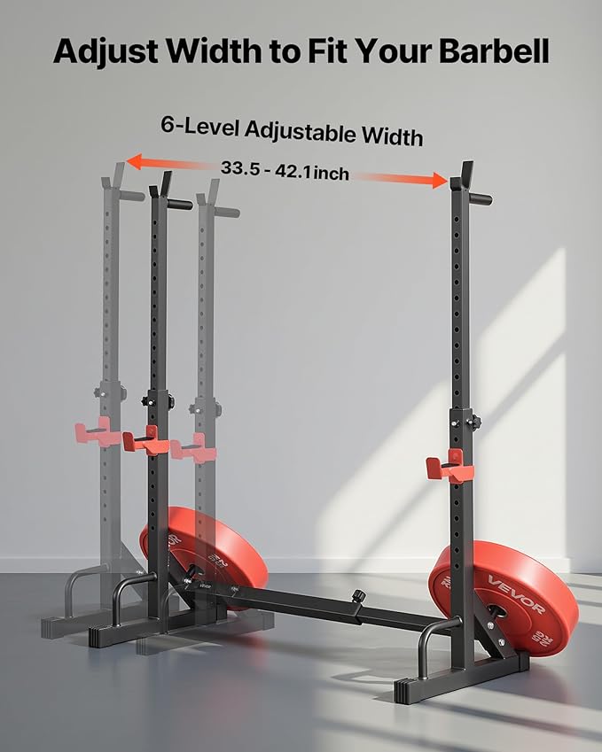 VEVOR Power Cage Squat Rack, Home Gym Power Rack with Adjustable Height & Width, 550LBS Strength Training Workout Equipment with Barbell Storage Racks & J-Hooks for Bench Press, Squat, Weight Lifting