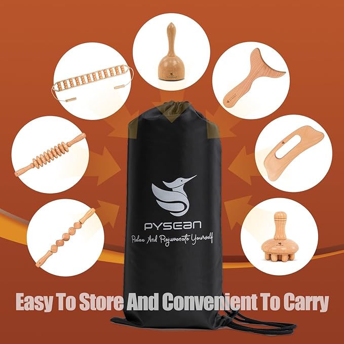 Wooden Massage Tool Set, 7-Piece Body Massage Kit for Home Use, Manual Included
