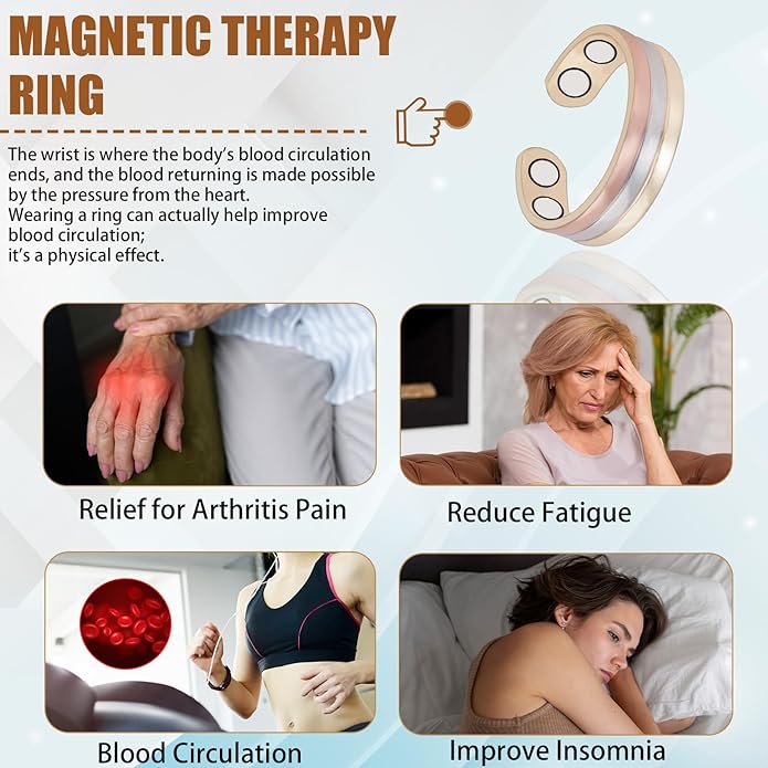 MagVIVACE Pure Copper Ring for Women, Magnetic Rings with Magnets, Tricolor Gold Jewelry Gift