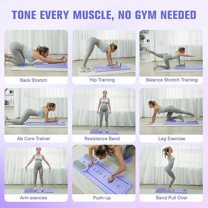 Pilates Board-Pilates Reformer Set 6 in 1 Multifunctional Abdominal Pilates Board for Home Workout Equipment, Foldable Pilates Portable Reformer Machine, Ab Board Trainer for Women