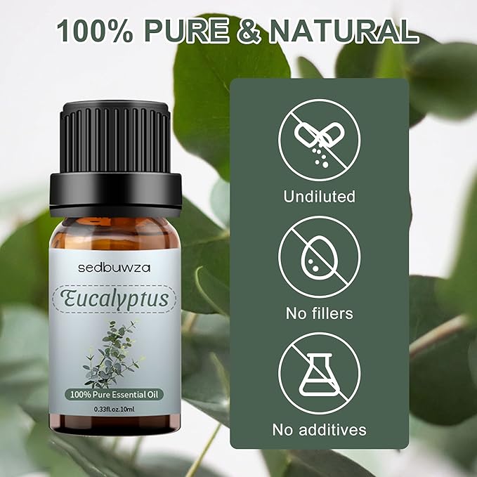Sedbuwza Eucalyptus Essential Oil, Pure Organic Eucalyptus Fragrance Oil for Diffuser, Humidifier, Soap, Candle, Perfume
