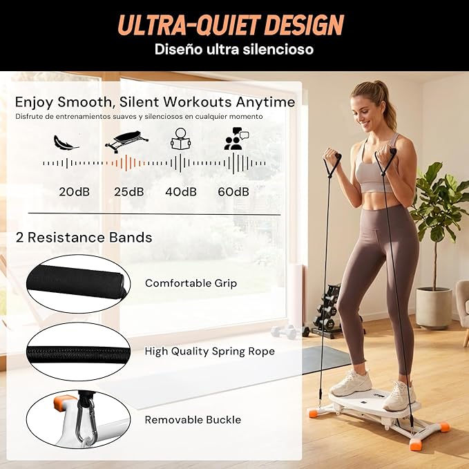 SEKAM Ski Machine Trainer, Indoor Ski Simulator with Resistance Bands & Balance Board - Low Impact Stepper Exercise Equipment for Home Gym Full Body Workout, 300LBS Capacity (Orange)