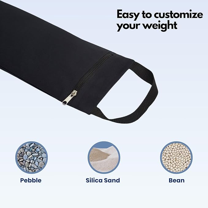 Everyday Yoga Sand Bag Cotton Unfilled, Adds Weight to Poses, Zipper Cover, Sturdy Handle, Silica Sand Filling, Durable Material - Black