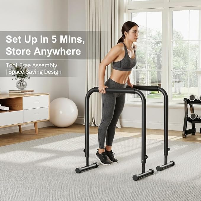 Adjustable Dip Bars, 440LBS Heavy Duty Dip Station for Home Gym, Stable Calisthenics Bars with Anti-Slip Grips for Upper Body Workout, Push Up Bars Portable Dip Stand (32"-36" Height)