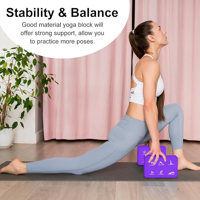 2 Yoga Block and 2 Yoga Strap Set,Non-slip EVA Foam Blocks, High Density Yoga Bricks with 6ft Strap, Supportive Latex-Free Yoga Block Accessories for Pilates