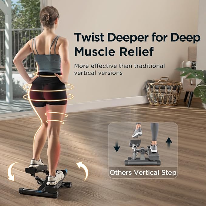 JLL Smart Twist Stepper Machine with Resistance Bands, Space-Saving Portable Mini Stair Stepper for Home, Full Body, Golden Exercise Angle, Dual Hydraulic Quiet Resistance, Adjustable Height,Bluetooth