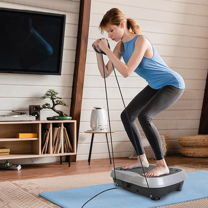 Vibration Plate Exercise Machine, Full Body Shaker Workout Equipment Board Sport Home Training Vibrating Fitness Platform with Resistant Bands Remote Control for Weight Loss Fat Burner
