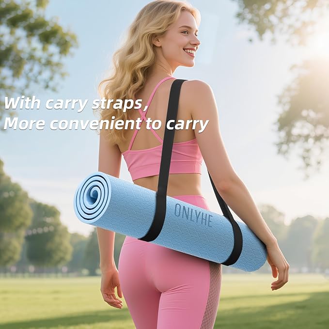 Yoga Mat Thick（8mm）Exercise Mat Non Slip Anti-tear,Pilates Mat for Men and Women,Workout Mats for Home,Barefoot Workouts and Floor Exercise,with Carrier Strap(71"x 24")