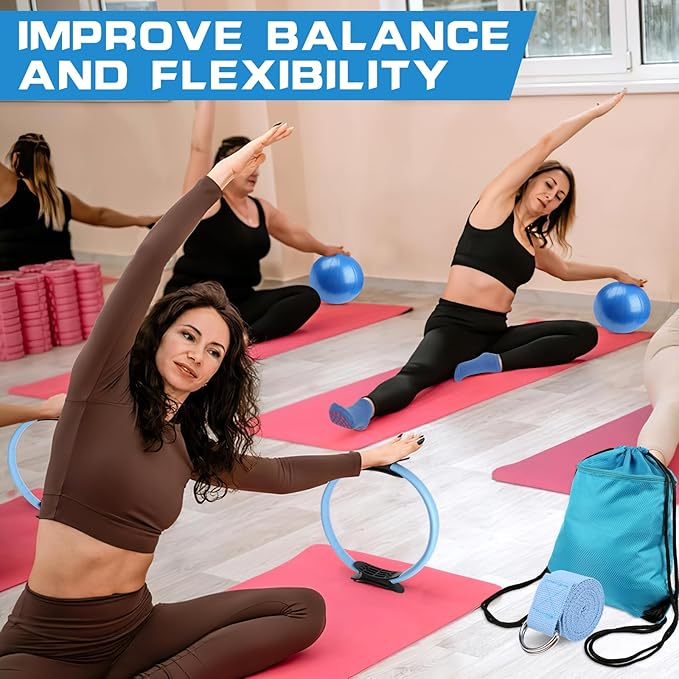15 Pcs Home Pilates Essentials Kit for Women,Pilates Kit with 9 Inch Yoga Ball,Pilates Ring,Resistance Bands,Jump Rope,Workout Sets for Women,Pilates Equipment Set for Starter Toning Workout at Home
