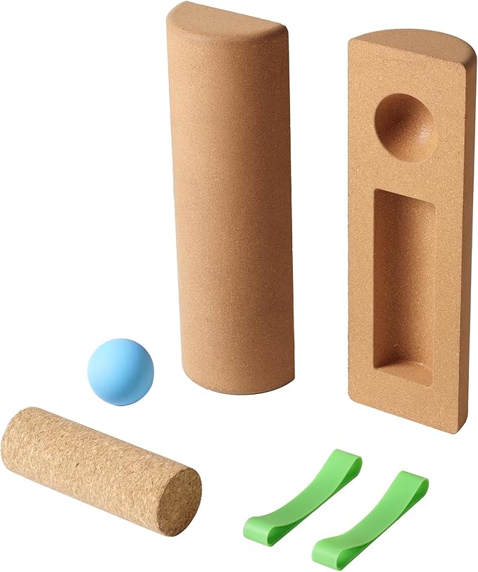 4-in-1 Cork Balance Board for Foot & Ankle Strength – Dual Half-Cylinder Trainer with Roller & Massage Ball – Non-Slip Natural Cork Stability Board for Mobility, Balance & Home Rehab Exercises