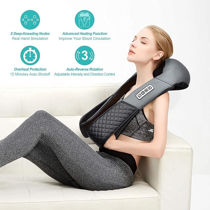 Medcursor Neck Massager, Portable Electric Shiatsu Back Massage Device with Heat, Deep Tissue 3D Kneading Pillow for Muscle Pain Relief (No Battery)