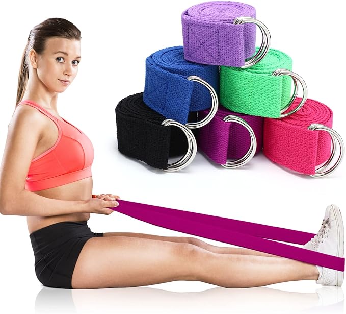 Leyndo Yoga Strap Stretching Pilates Exercise Adjustable Straps 6 ft Non Elastic Yoga Belt with Adjustable D Ring Buckle for Pilates Gym Workouts Fitness