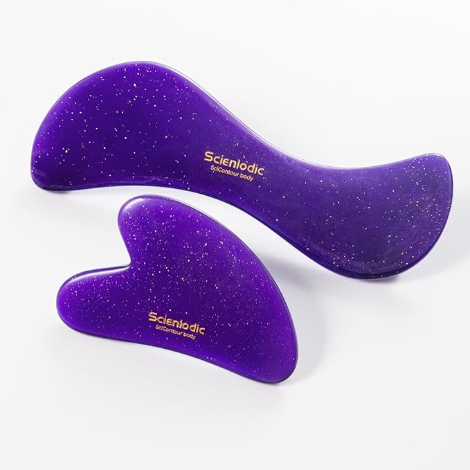 Scienlodic 2 Pcs Gua Sha Massage Tools for Face & Body (Purple, Resin) - Guasha Scraping Tool for Jawline Contouring, Puffiness Reduction, Neck, Shoulders, Arms & Calves Relaxation