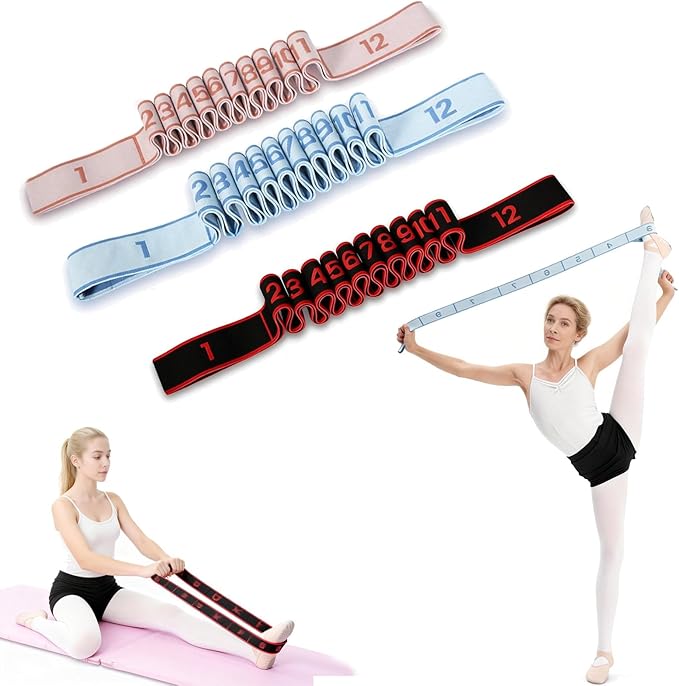 Fitness Resistance Band for Stretching & Yoga, 8/10/12-Section Stretch Band with Clear Markings, Elastic Training Band for Pilates, Yoga, Fitness & Stretching Exercises