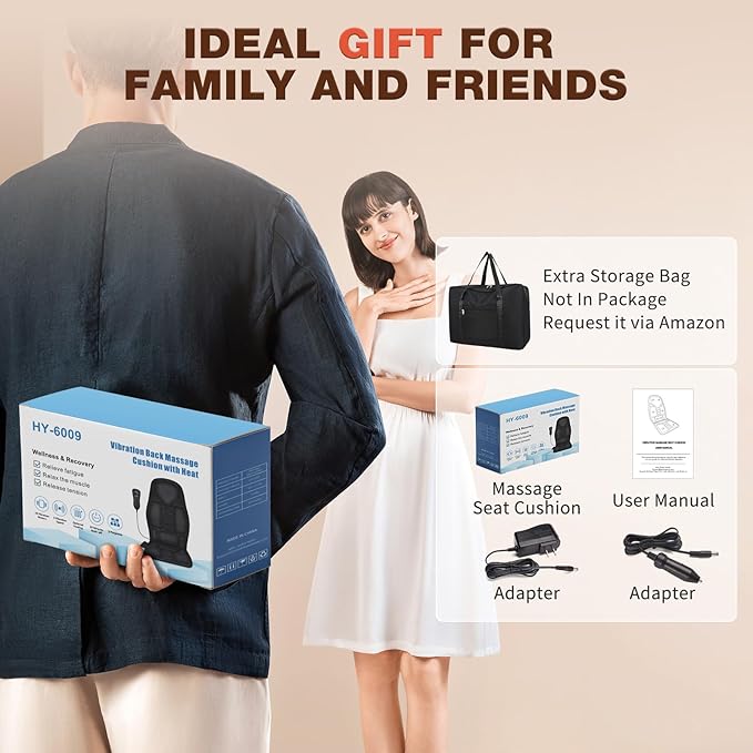 SLOTHMORE Back Massager for Chair with Heat, Chair Massager Pad for Recliner with 8 Vibration, Seat Cushion for Seniors, Office Workers & Family, Fatigue & Pain Relief in Office, Home & Travel