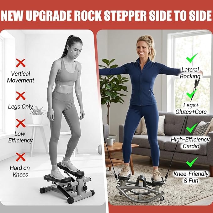 Rock Stepper for Exercise at Home, Rocking Stepper Side to Side with Resistance Bands & Digital Display, 300 LBS Capacity Full Body Workout Low-Impact Knee-Friendly Anti-Slip Side Stepper