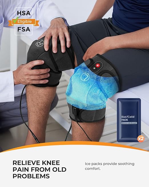 CooCoCo Knee Massager with Heat/Cold, Knee Pain Relief, Vibration Massage, Heating Pad for Knee, Heated Knee Pad for Dad Mom Husband Wife Seniors