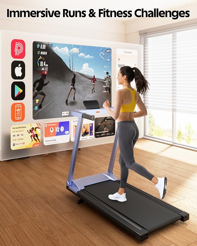 DeerRun Foldable Treadmill for Home with 5% Manual Incline and Handlebar, 0.6–7.5 MPH for Walking and Running, 3.0 HP, 300 lb Capacity, App & Remote Control