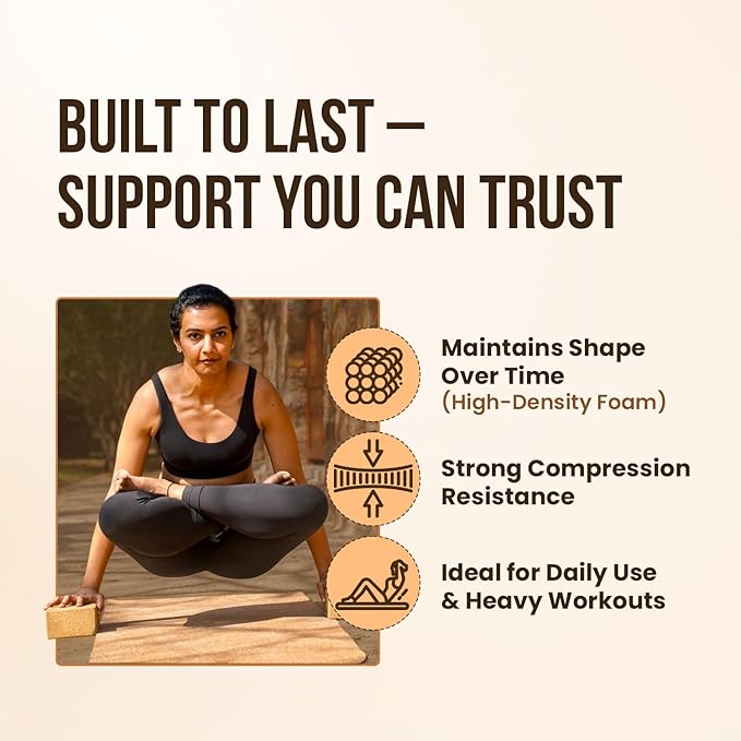 MHW - LIVE WELL Cork Yoga Block – Natural Anti-Slip Yoga Block for Stability & Deepening Poses - 9x6x3 Inches, Single (Cork, Pack of 2)