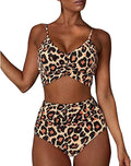 Womens Front Cross Ruched Bikini Set Twist Wrap Swimwear High Waisted Bottoms Print Straps Push Up Swimsuits