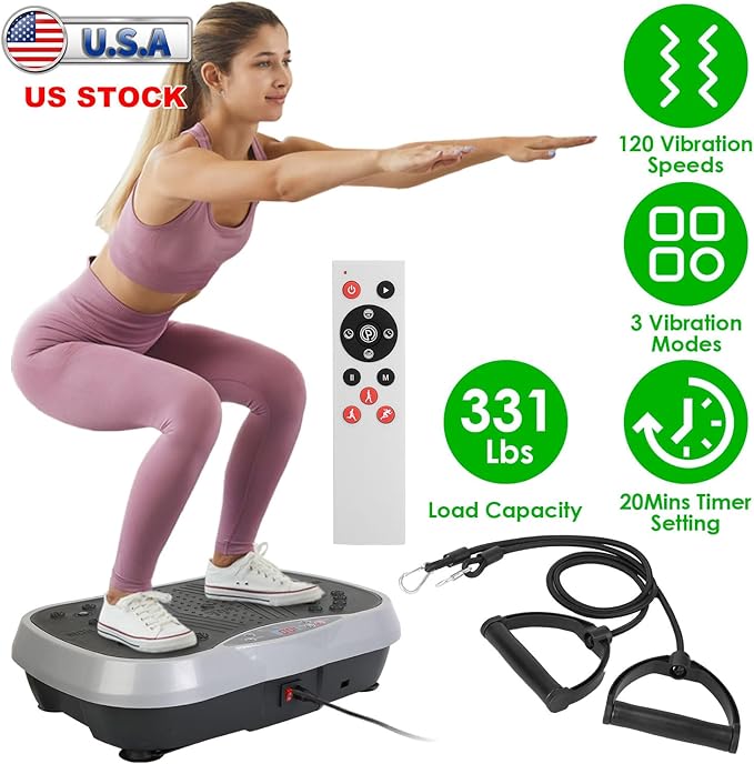 iMounTEK Vibration Plate Exercise Machine, Portable Full Body Vibration Exercise Platform Workout Home Fitness Training Equipment with Resistant Bands Remote Control for Weight Loss Fat Burner