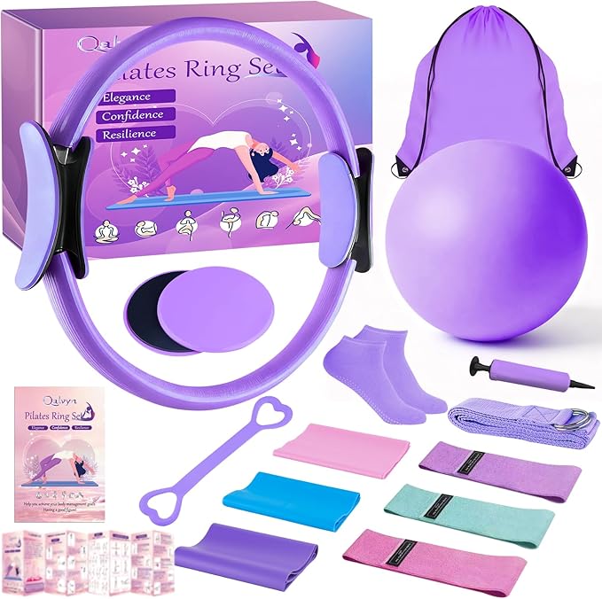 Home Pilates Kit for Women, Pilates Ring Set, Pilates Equipment Kit for Women Home Workouts, Pilates Essentials Kit with Pilates Ring and Ball, Resistance Bands for Strength, Toning, Flexibility