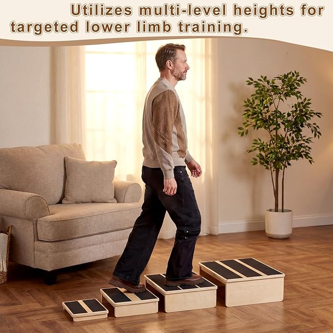 Sintuff Exercise Step Platform for Balance & Strength Training, Wooden Nesting Exercise Steps 330 Lb. with Non-slip Surface, Progressive Height Training for Home Fitness