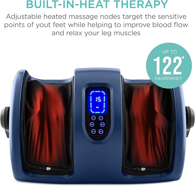 Best Choice Products Heated Shiatsu Foot Massager for Pain Relief, Plantar Fasciitis, Neuropathy, Blood Circulation w/Compact Design - Navy Blue