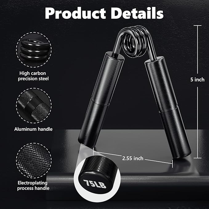 Professional Hand Grip Strengthener Trainer Kit, 50-175LB Metal Hand Gripper with 2 Finger Stretcher & 2 Grip Ring Wrist Foream Strengthener Exercise Workout Trainer for Pro Beginner Professionals