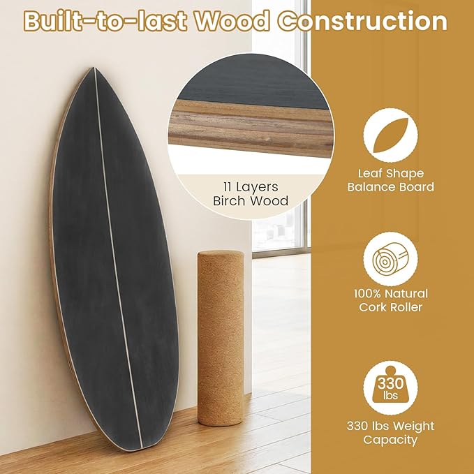 GYMAX Balance Board for Adults, 330LBS Wobble Boards with Storage Rack, Wooden Exercise Balancing Stability Trainer for Improve Balance, Surfing, Skate, Yoga, Skateboarding