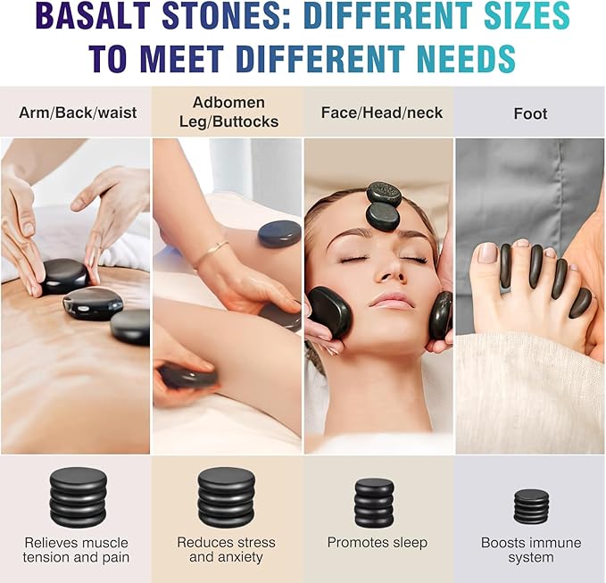 Massage Stones Set with Warmer Kit Hot Rocks Bamboo for Massage Hot Stones Massage Warmer Kit with Temperature Control and Carry Bag for Home Use (11 Stones and 3 Sticks) Suitable for Gifting