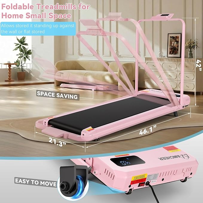 ANCHEER Walking Vibration Pad with 12% Incline & Handles,6 in 1 Foldable Under Desk Treadmill,350LBS Capacity/2S Folding/Low Noise Vibration Treadmills for Home/Office,8 Modes Control