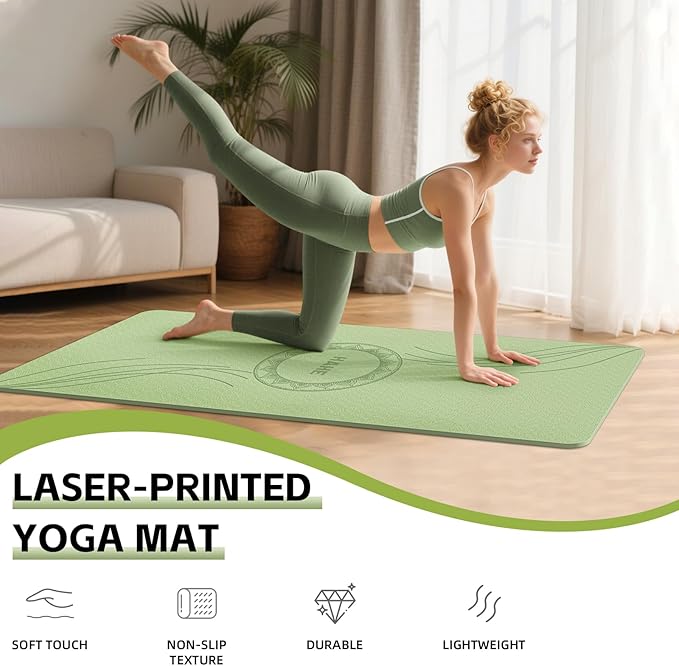 Large Yoga Mat Thick, 76"x32"x0.31"Wide POE Exercise Mat with Non-Slip Surface & Carry Strap, Anti-Tear Workout Mat for Yoga, Pilates, Fitness