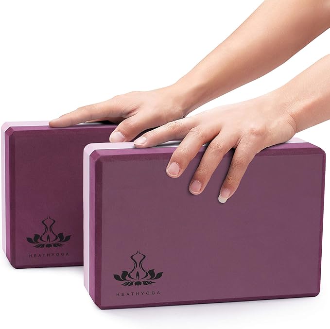 Heathyoga Yoga Blocks 2 Pack with Strap, High Density EVA Foam Yoga Block and Yoga Strap Set to Support and Improve Poses and Flexibility