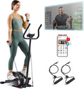 Sunny Health & Fitness Under Desk Elliptical Machine, Portable Sitting or Stand Peddler Exerciser for Seniors Home Office, SunnyFit App Access via Bluetooth with Optional Handlebar or Resistance Band