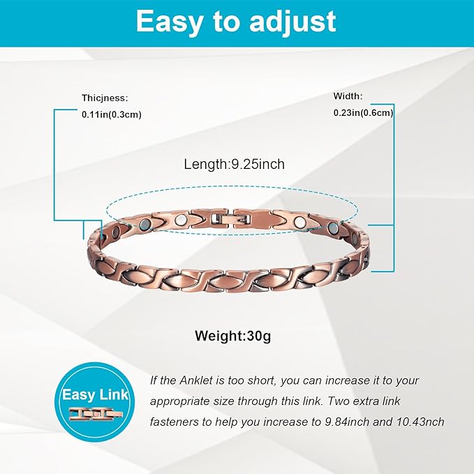 Copper Ankle Bracelet Women, Pure Copper Magnetic Anklet, Fashion Jewelry Present (One -Piece)