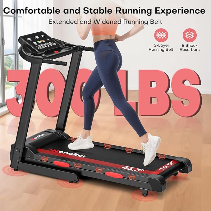 Treadmill with Incline for Home, WENOKER 15% Auto Incline Treadmill with Handrail 300 lbs Capacity, 3.0HP Quiet Walking Pad Tread mill with App, Portable Folding Tread mill with Heart Rate & Wide Belt
