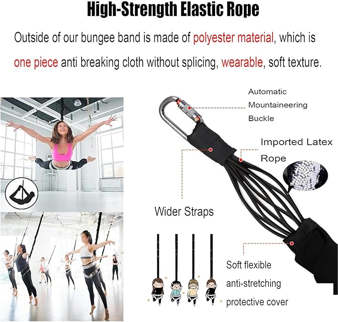 Heavy Resistance Bungee Fitness Set, Professional 4D Yoga Bungee Rope Workout Equipment, Dance Rope, Suspension Trainer, for Home Gym Training & Fitness(L - Fit for 148-170 lbs)